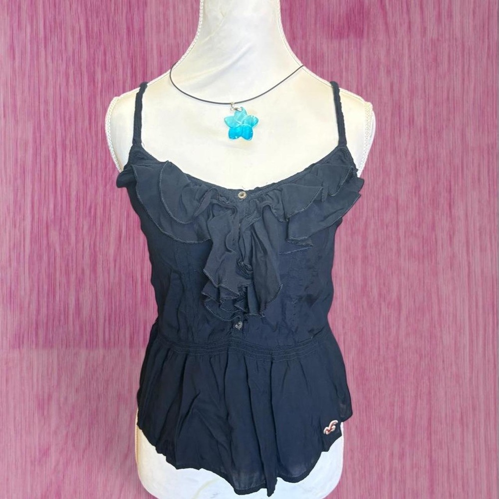 navy hollister 2000s ruffle babydoll cami top